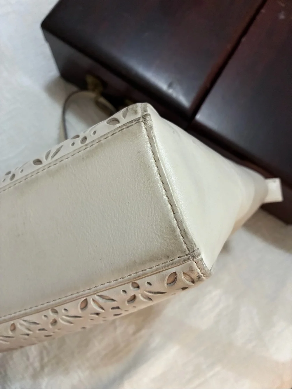 COACH #27391 Taylor Eyelet Chalk Leather Tote